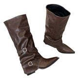 Amozae-back to school outfits Korean Style Slouch Buckle Boots