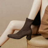 Amozae-2023 New Spring and Autumn British Style Round Toe Socks Stretch Boots Women Suede Thick Heel High heel Elastic Thin Short Boots