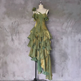 Amozae-dress to impress party dress nye outfits Irregular Ruffled Suspender Prom Dress Green Long Birthday Dress YM1628