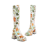 Amozae-Back To School Gifts Colorful Floral Square Toe Boots