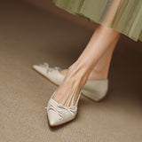 Amozae-New Women's Slip-On Wedge Heel Pointed Toe Shallow Butterfly-knot Decorated Casual Pumps Cute Versatile Flats for Office Commute