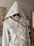 Amozae-Kawaii Hoodie Winte Clothes Vintage 2000s Hoodies Zip Up Hoody Cute Korea Slim Streetwear Sweet Girl Sweatshirts Cat Y2k Tops