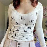 Amozae-Punk Sexy Long sleeves Winter Skulls T shirts Women Gothic Hot Girl Sweet Tees Clothes Slim 2000s Harajuku White T Shirt Y2k Top