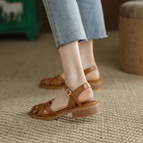 Amozae-Retro style Summer Women Sandals Fashion Elegant Weave Cover Toe Shoes Ladies Comfort Low Heel Beach Vacation Sandalias-Platform boots