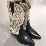 Amozae-Embroidery Women Western Cowboy Boots Fashion Slip On Thick Heel Knight Long Booties Retro Style Autumn Winter Female Shoes-Platform boots