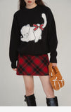Amozae-Pullover Sweater Bow Cat Print Korean Fashion Y2k Cashmere Knitted Streetwear Female Top Autumn Winter Christmas Clothes