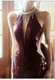 Amozae-dress to impress party dress nye outfits Burgundy Sequins Mermaid Evening Dress New Prom Dress  YM1612