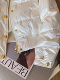 Amozae-back to school outfits spring outfits  Elegant White Parkas Women Casual Buttons Korean Puffy Coats Winter Fashion Long Sleeve Warm Thick Stand Collar Jackets