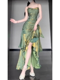 Amozae-dress to impress party dress nye outfits Retro Mermaid Green Prom Dress With Flower  YM1602