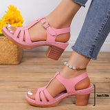 Amozae-Chic Womens Solid Color Sandals - T-Strap High Heels for Summer - Comfortable Non-Slip Chunky Heels, Perfect for Casual Everyday Style