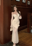 Amozae-birthday dress pretty outfits Gorgeous Off - Shoulder Ivory Lace Mermaid Maxi Dress