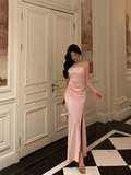 Amozae-dress to impress party dress nye outfits Classy Pink Satin Prom Dress Birthday Outfits Evening Gown YM1619