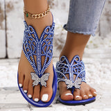 Amozae-Shimmering Rhinestone Butterfly Slide Sandals - Fashion-Forward Casual Flip Flops for Summer - Lightweight, Breathable, and Quick-Dry Flat Shoes with Adjustable Hollow Out Design