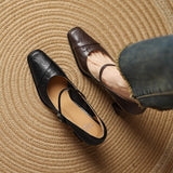 Amozae-French Chic Women's Mary Jane Flats Vintage Square Toe High Heels Shoes Casual Elegant Pumps for Dresses Spring Autumn Comfort