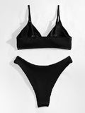 Amozae-Plain smocked V-neck bikini set- Streetwear y2k outfits Fall Outfits Christmas Thanksgiving Gift New Year's Eve