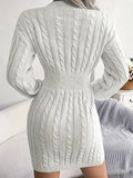 Amozae-nye outfits back to school dress  Cable Knit V Neck Sweater Dress