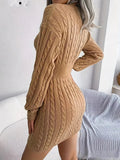 Amozae-nye outfits back to school dress  Cable Knit V Neck Sweater Dress