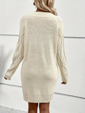 Amozae-nye outfits back to school dress  Casual Crewneck Solid Color Knit Sweater Dress