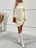 Amozae-nye outfits back to school dress  Casual Crewneck Solid Color Knit Sweater Dress