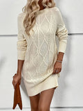 Amozae-nye outfits back to school dress  Casual Crewneck Solid Color Knit Sweater Dress