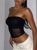 Amozae-Black Paneled Mesh Bandeau Top- Streetwear y2k outfits Fall Outfits Christmas Thanksgiving Gift New Year's Eve