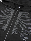 Amozae-Fall Outfits -Black hoodie with zipper and rhinestone skull- Streetwear y2k outfits Fall Outfits Christmas Thanksgiving Gift New Year's Eve