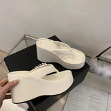 Amozae-Design Summer Chunky Woman Slippers Fashion Platform Wedges High Heel Silvery Ladies Shoes Zapatillas De Mujer-Platform boots