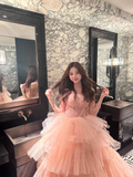 Amozae-dress to impress party dress nye outfits Strapless Dress Evening Dress Pink Super Fairy Light Tulle Birthday Dress Princess Gown YM1635