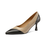 Amozae-Full Grain Leather Thin High-heel Single Shoes Women Pointed Toe 2023 Spring Autumn New Fashion Patchwork Lady Stiletto Pumps