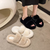 Amozae-New Winter Open Toe Slipper Fashion Fur Thick Sole Flats Heel Ladies Casual Slip On Bedroom Shoes Soft Outdoor Slides Shoes-Platform boots