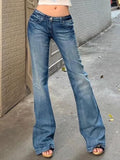 Amozae-Y2K Blaue Verwaschene Low Waist Schlag Jeans- Streetwear y2k outfits Fall Outfits Christmas Thanksgiving Gift New Year's Eve