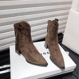 Amozae-Vintage Winter Tassels Women Ankle Boots Fashion High Heel Shoes Concise Slim Short Botas De Mujer-Platform boots