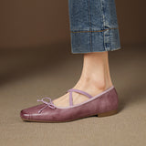 Amozae-Genuine Leather Mary Jane Shoes Women Chunky Heel Ballet Flats with Cross Elastic Strap Retro Casual Pumps for Daily Commuting