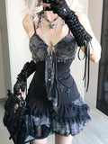 Amozae-Goth Summer Sexy Dress Women Clothes Punk Streetwear Lace Sling Black Dark Slim short Dresses Hot Girl High Waist Y2k Mini Dress