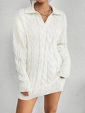 Amozae-nye outfits back to school dress  Collar Neck Cable Knit Sweater Dress