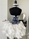Amozae-nye outfits back to school dress  Corset Off-Shoulder Ruffled Dress & Choker Set