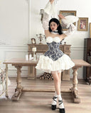 Amozae-nye outfits back to school dress  Corset Off-Shoulder Ruffled Dress & Choker Set