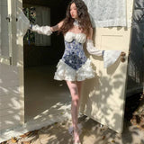 Amozae-nye outfits back to school dress  Corset Off-Shoulder Ruffled Dress & Choker Set