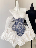 Amozae-nye outfits back to school dress  Corset Off-Shoulder Ruffled Dress & Choker Set
