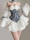 Amozae-nye outfits back to school dress  Corset Off-Shoulder Ruffled Dress & Choker Set