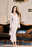 Amozae-dress to impress party dress nye outfits Elegant White V Neck Sheath Long Prom Dress Birthday outfits YM1682