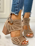 Amozae-Hollow Out Chunky Heel Sandals