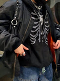 Amozae-Fall Outfits -Black hoodie with zipper and rhinestone skull- Streetwear y2k outfits Fall Outfits Christmas Thanksgiving Gift New Year's Eve