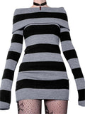 Amozae-hoco dresses -Strapless long-sleeved knitted mini dress with stripes- Streetwear y2k outfits Fall Outfits Christmas Thanksgiving Gift New Year's Eve