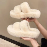 Amozae-New Winter Open Toe Slipper Fashion Fur Thick Sole Flats Heel Ladies Casual Slip On Bedroom Shoes Soft Outdoor Slides Shoes-Platform boots