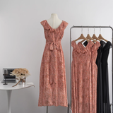 Amozae-dress to impress party dress nye outfits Orange Chiffon V Neck Floral Dress  YM1787