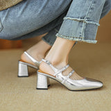 Amozae-2024 New High Heels Solid Split Leather Solid Color Shallow Women Sandals Belt Buckle Party Office Wedding Lolita Ladies Dress