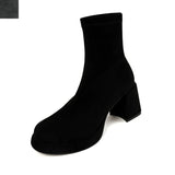 Amozae-Women Elegant High Heel Slip-on Platform Streetwear Short Boots Ladies Fashion Autumn Winter Square Heel Round Toe Stretch Boots