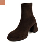 Amozae-Women Elegant High Heel Slip-on Platform Streetwear Short Boots Ladies Fashion Autumn Winter Square Heel Round Toe Stretch Boots