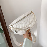 Amozae-Back To School Gifts Leather Pearl One-shoulder Belt Bag